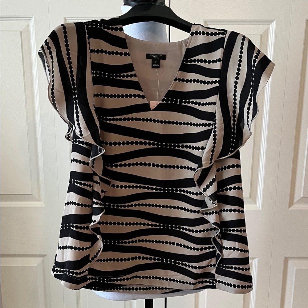 Ann Taylor Factory Black and Cream Striped Blouse